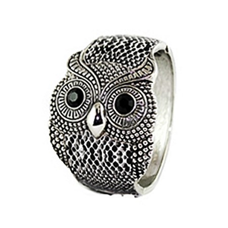 Owl Hinged Cuff Bracelet - Black and White - Click Image to Close